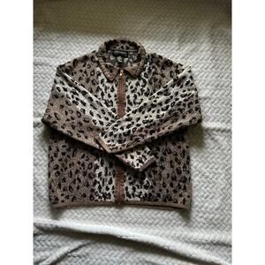 Lisa Originals Animal Print Full Zip Sweater Collared Cardigan